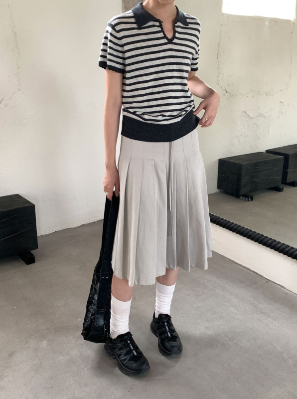 Suknja midi u korejskom stilu, plisirana s vezicom; mješavina Tencel/Nylon; jesen 2025; šifra 50156