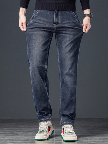 Muške traperice ravnog kroja, opuštene, srednji pojas, pamučni denim s elastanom, zatvarač