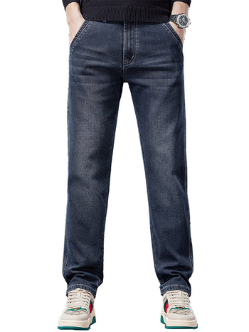 Muške traperice ravnog kroja, opuštene, srednji pojas, pamučni denim s elastanom, zatvarač