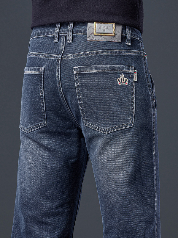 Muške traperice ravnog kroja, opuštene, srednji pojas, pamučni denim s elastanom, zatvarač