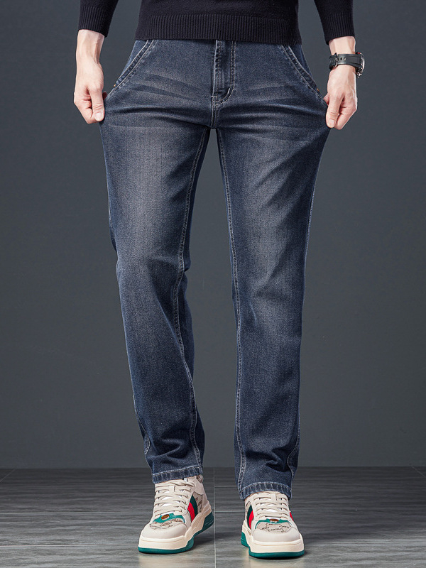 Muške traperice ravnog kroja, opuštene, srednji pojas, pamučni denim s elastanom, zatvarač