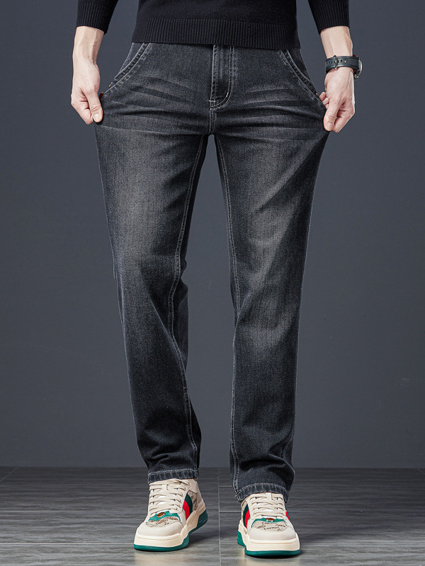 Muške traperice ravnog kroja, opuštene, srednji pojas, pamučni denim s elastanom, zatvarač