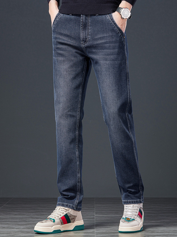 Muške traperice ravnog kroja, opuštene, srednji pojas, pamučni denim s elastanom, zatvarač