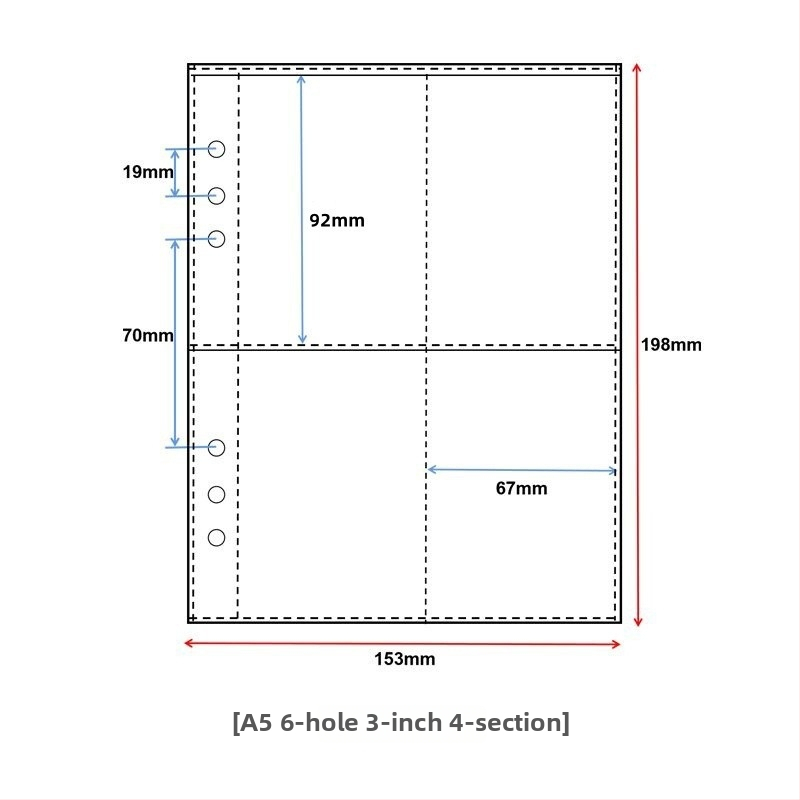 Album za kartice i fotografije sa šest rupa, prozirne PP unutarnje stranice, loose-leaf dizajn, pohrana kartica i fotografija