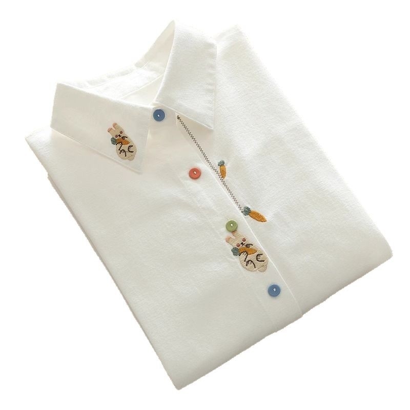 Cămașă din bumbac cu mânecă lungă, guler polo, broderie, imprimeu animal