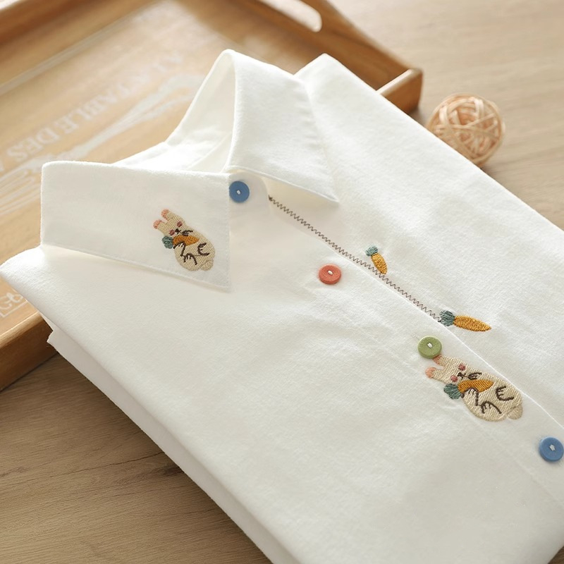 Cămașă din bumbac cu mânecă lungă, guler polo, broderie, imprimeu animal