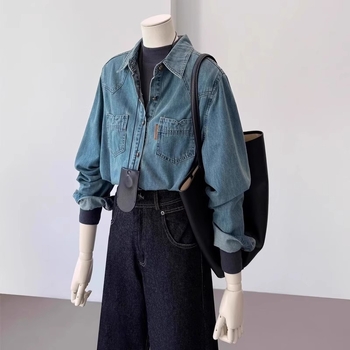 Pólónyakú ing, hosszú ujjú, lazán szabott, hamis kétrészes dizájn