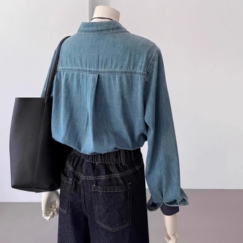 Pólónyakú ing, hosszú ujjú, lazán szabott, hamis kétrészes dizájn