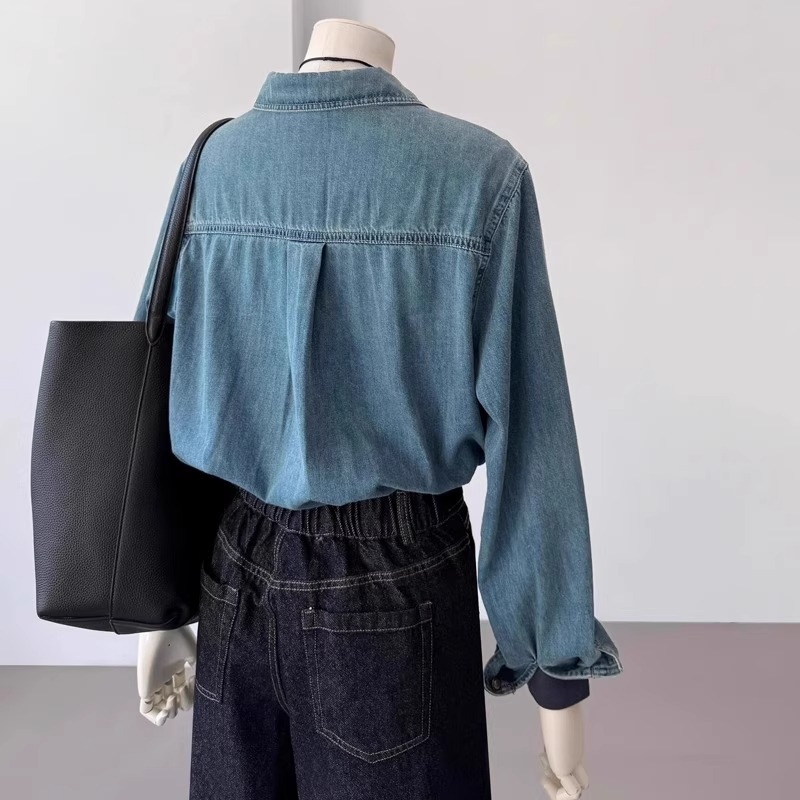 Pólónyakú ing, hosszú ujjú, lazán szabott, hamis kétrészes dizájn