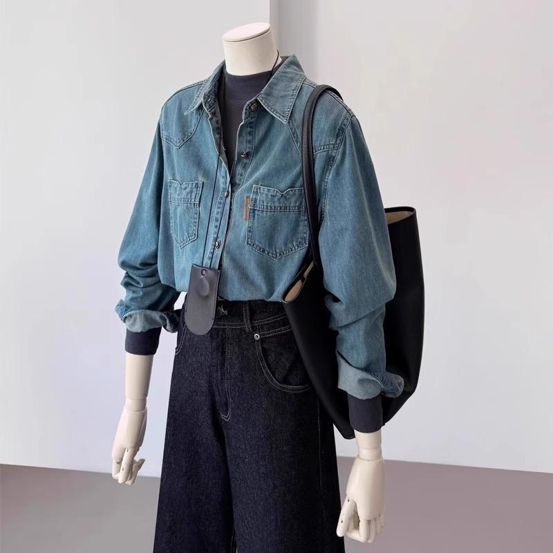 Pólónyakú ing, hosszú ujjú, lazán szabott, hamis kétrészes dizájn