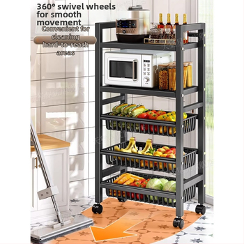 Podni kuhinjski stalak za skladištenje, višeslojni i pokretan, za pećnicu i mikrovalnu, ugljični čelik, DF-3488T, minimalistički dizajn