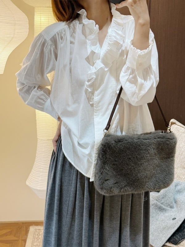 Pamukasta košulja, kardigan-stil, uredski stil, dugi rukavi, stojeći ovratnik, rukavi tipa fenjera