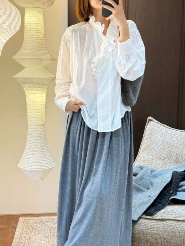 Pamukasta košulja, kardigan-stil, uredski stil, dugi rukavi, stojeći ovratnik, rukavi tipa fenjera