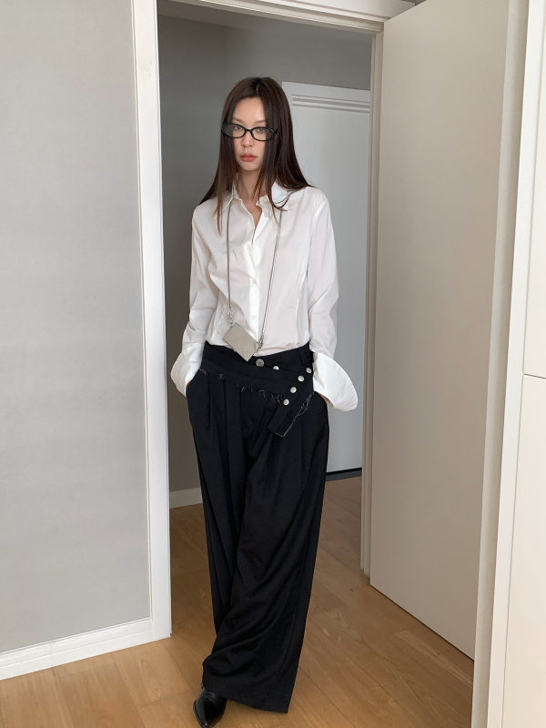 Košulja, korejski inspiriran casual stil, dugi rukavi, polo ovratnik, pamuk–poliester smjesa, jednobojna.