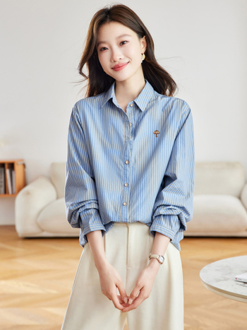 Pamuk košulja s prugama, dugi rukavi, ovratnik s reverom, široki kroj