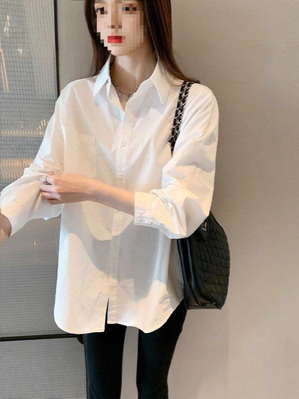Ženska bijela polo košulja s ovratnikom, proljeće-ljeto-jesen, širok kroj, korejski stil, top s UV zaštitom za slojevito nošenje