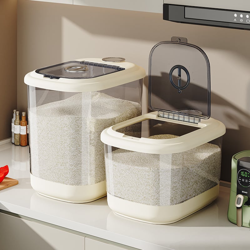 Posuda za skladištenje riže s rolom, zatvorena, otporna na vlagu i štetnike, prehrambene kvalitete, funkcija evidentiranja datuma, kapacitet preko 10 L