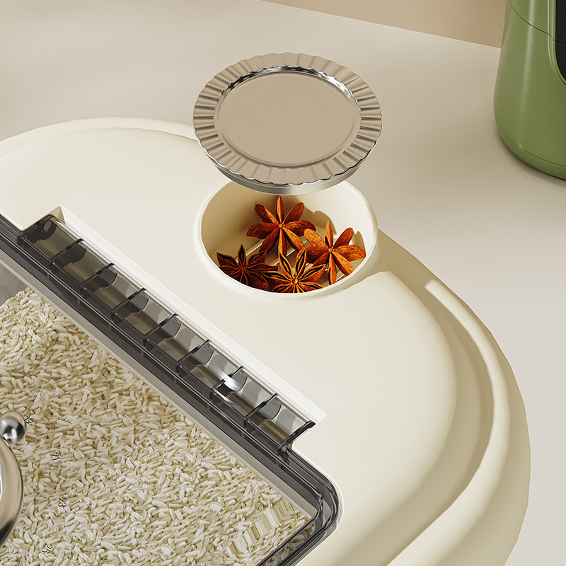 Posuda za skladištenje riže s rolom, zatvorena, otporna na vlagu i štetnike, prehrambene kvalitete, funkcija evidentiranja datuma, kapacitet preko 10 L