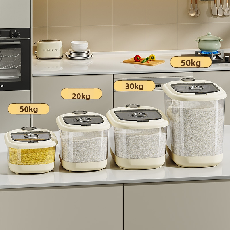 Posuda za skladištenje riže s rolom, zatvorena, otporna na vlagu i štetnike, prehrambene kvalitete, funkcija evidentiranja datuma, kapacitet preko 10 L