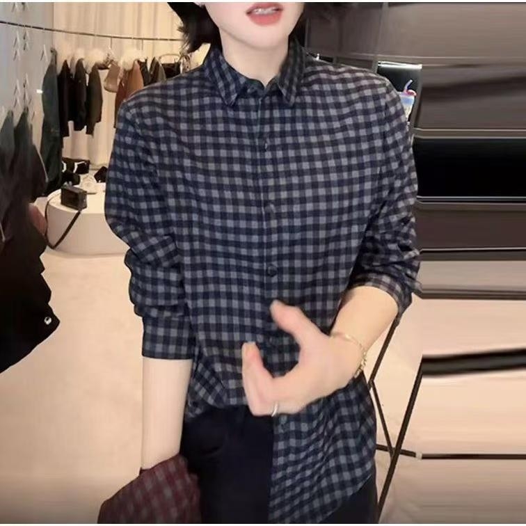 Košulja s dugim rukavima, stojeći ovratnik, karirani uzorak, brušeni završni sloj, jednoredno kopčanje