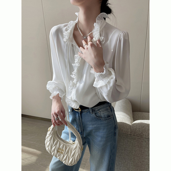 Košulja od poliestera, čipkasti ovratnik, dugi rukavi, širok kroj