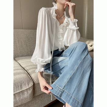 Košulja od poliestera, čipkasti ovratnik, dugi rukavi, širok kroj