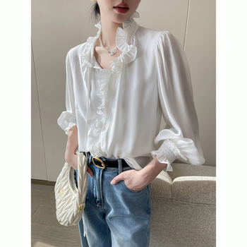 Košulja od poliestera, čipkasti ovratnik, dugi rukavi, širok kroj