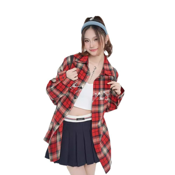 Košulja od poliestera s geometrijskim uzorkom, kvadratni ovratnik, dugi rukav, slobodan kroj