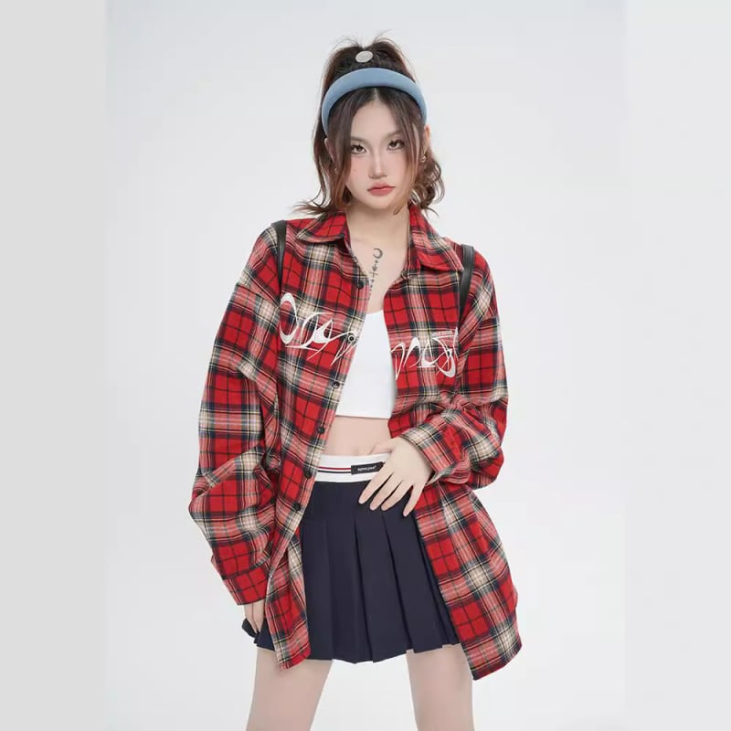 Košulja od poliestera s geometrijskim uzorkom, kvadratni ovratnik, dugi rukav, slobodan kroj