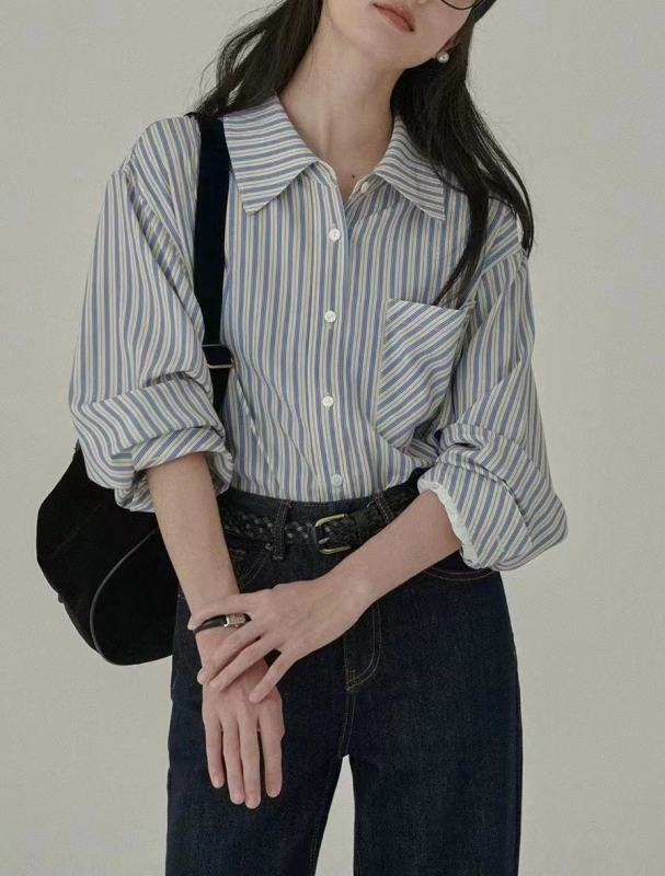 Prugasta košulja s dugim rukavima, ležernog kroja, s reverom ovratnikom