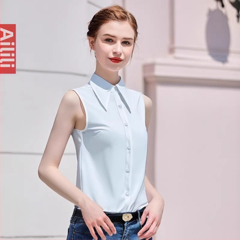Ženska bez rukava košulja s velikim oštrim ovratnikom i lažnim ovratnikom za slojevito nošenje, elegantan uredski top