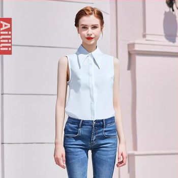 Ženska bez rukava košulja s velikim oštrim ovratnikom i lažnim ovratnikom za slojevito nošenje, elegantan uredski top