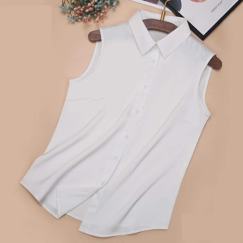 Ženska bez rukava košulja s velikim oštrim ovratnikom i lažnim ovratnikom za slojevito nošenje, elegantan uredski top