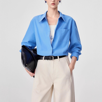 Košulа s dugim rukavima, polo ovratnik, jednobojna, Mercerizirana smjesa poliestera i triacetata, elegantan gradski stil