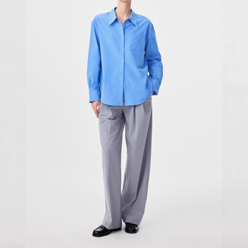 Košulа s dugim rukavima, polo ovratnik, jednobojna, Mercerizirana smjesa poliestera i triacetata, elegantan gradski stil