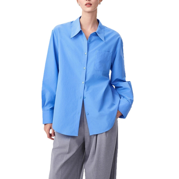 Košulа s dugim rukavima, polo ovratnik, jednobojna, Mercerizirana smjesa poliestera i triacetata, elegantan gradski stil