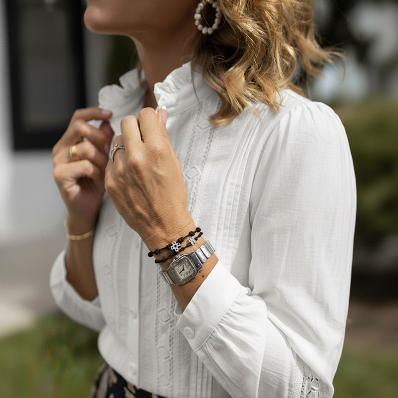 Košulja od viskoze s čipkastim detaljem, stojeći ovratnik, dugi rukavi, široki kroj