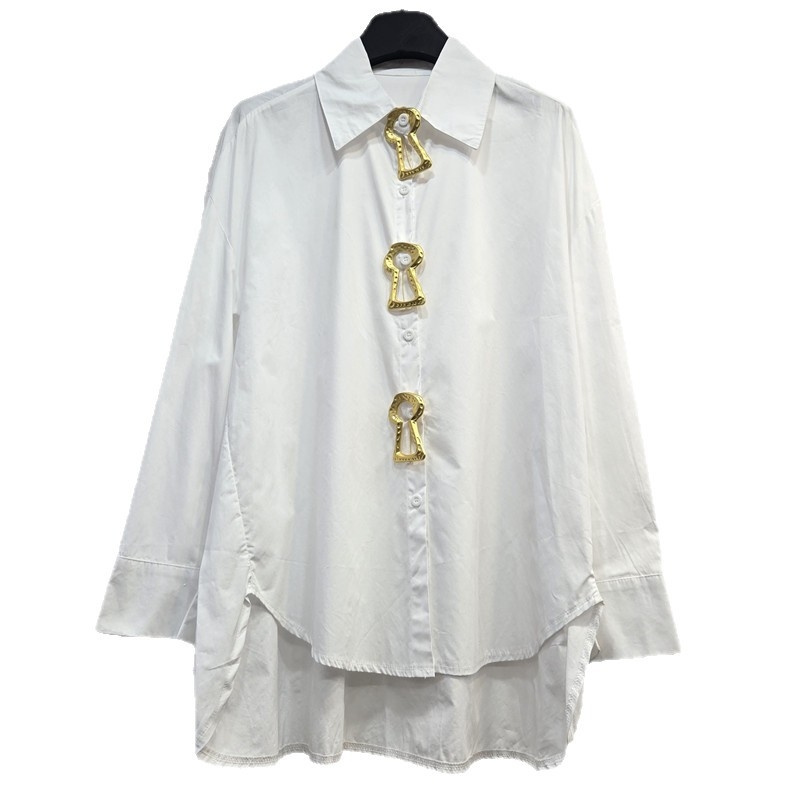 Ženska košulja s polo ovratnikom, ležernog kroja, dugi rukavi, trodimenzionalni kroj, prednje zatvaranje s metalnim kopčama