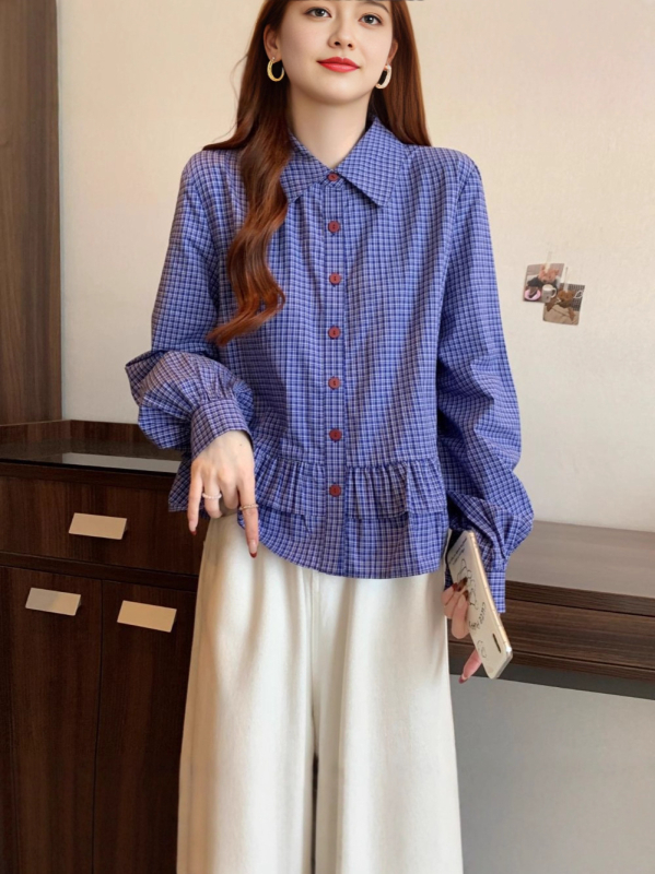 Ženska košulja s dugim rukavima, slobodan kroj, polo ovratnik, srednja duljina, jesen 2025