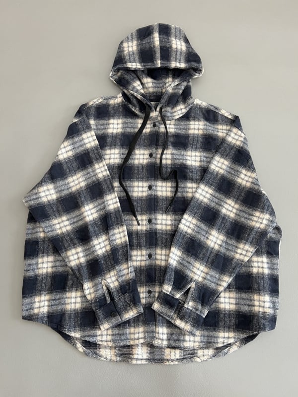 Ženska kapućasta košulja-jakna s poliesterom, slobodan kroj kardigan stila, prugasti/kockasti uzorak, dugi rukavi, srednja duljina