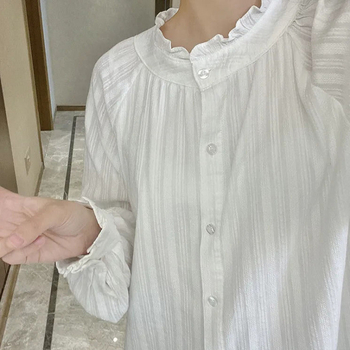 Košula s stojećim ovratnikom i volančićem uz rub, dugi rukavi, širok kroj, 90–95% pamuka, jesen-zima, japanski nadahnu retro casual