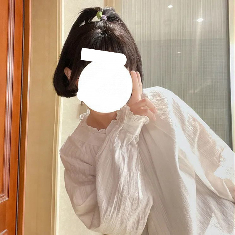 Košula s stojećim ovratnikom i volančićem uz rub, dugi rukavi, širok kroj, 90–95% pamuka, jesen-zima, japanski nadahnu retro casual
