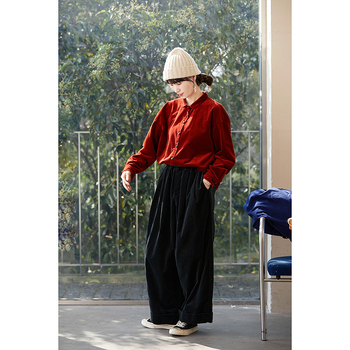 Женска риза от памук и еластан, свободна кройка, яка с лацкан, дълги ръкави, топла и приятна към кожата