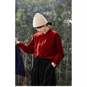 Женска риза от памук и еластан, свободна кройка, яка с лацкан, дълги ръкави, топла и приятна към кожата