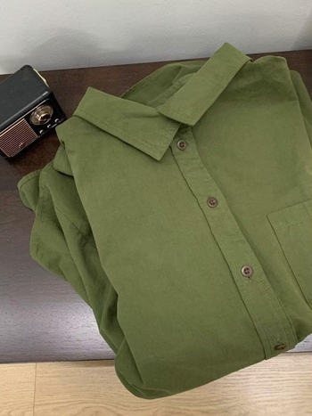 Ženska pamučna košulja s polo ovratnikom, dugi rukav, ležerna silueta, jednobojni uzorak, korejski casual dizajn