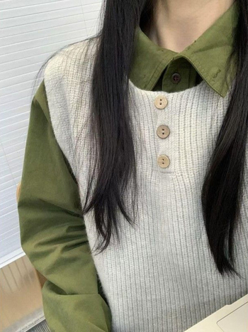 Ženska pamučna košulja s polo ovratnikom, dugi rukav, ležerna silueta, jednobojni uzorak, korejski casual dizajn