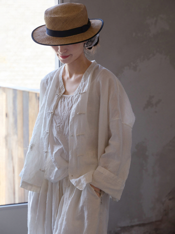 Bluza Ramie, batwing rukavi, stojeći ovratnik, produženi kroj (>100 cm)