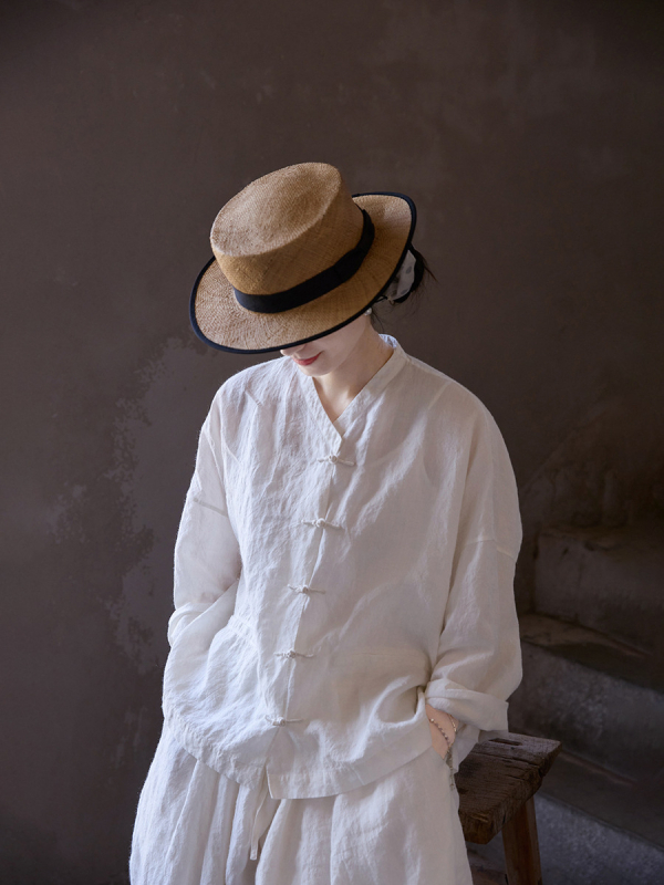 Bluza Ramie, batwing rukavi, stojeći ovratnik, produženi kroj (>100 cm)