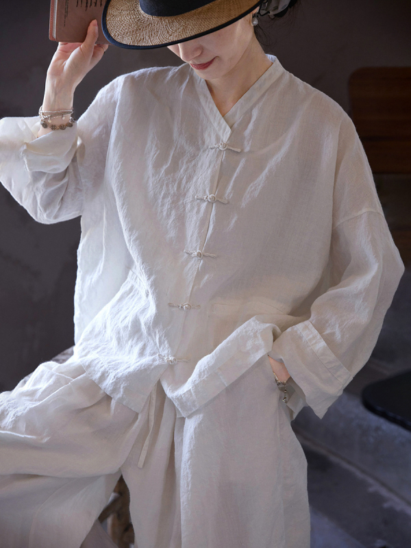 Bluza Ramie, batwing rukavi, stojeći ovratnik, produženi kroj (>100 cm)