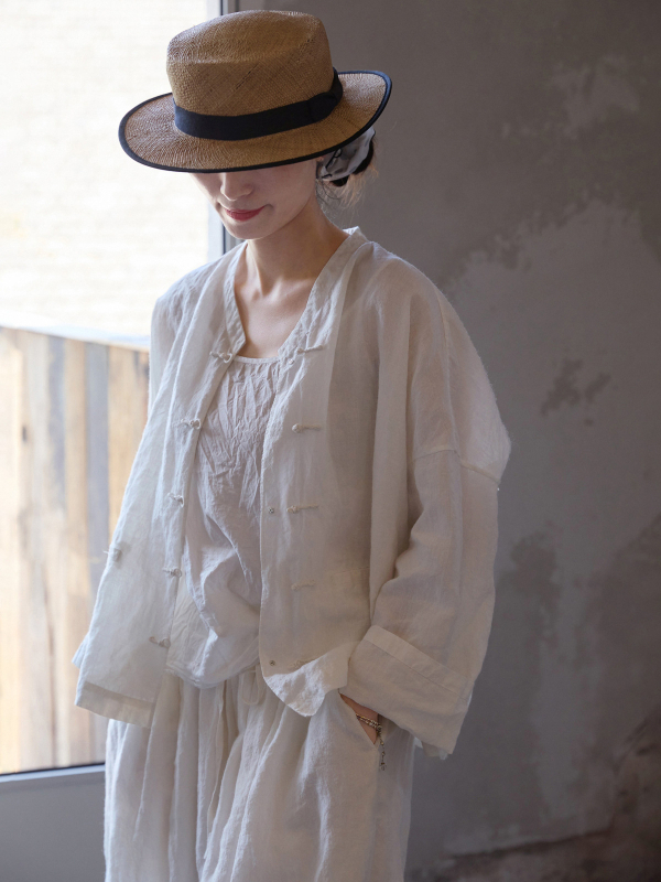Bluza Ramie, batwing rukavi, stojeći ovratnik, produženi kroj (>100 cm)